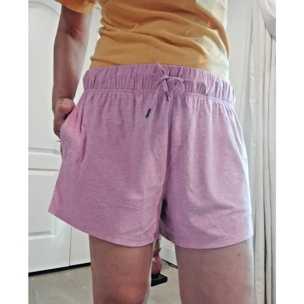 New Gym Shorts with Pockets Women L High Waist Pink Whimsy Soft 💕 Stretchy Boho